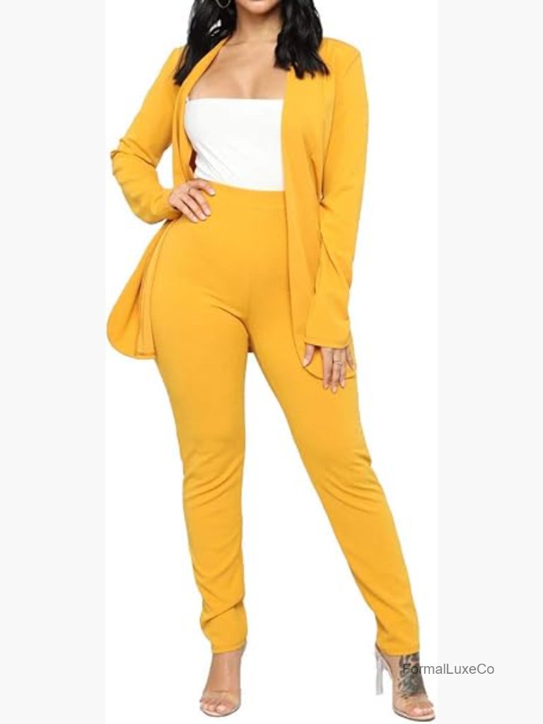 Women's 2 Piece Blazer And Pencil Pant Suit Set Solid Open Front Casual